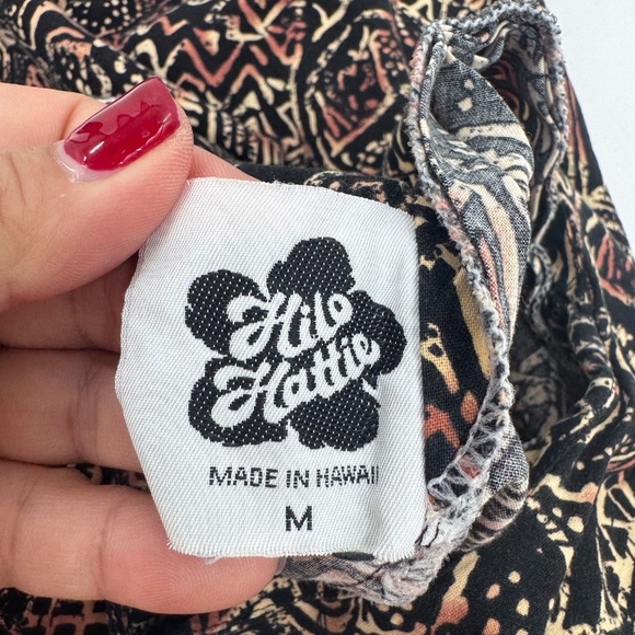 Hilo Hattie Dress Women Medium Brown Hawaiian Drop Waist 80s Cap Sleeve Vintage - Picture 7 of 11